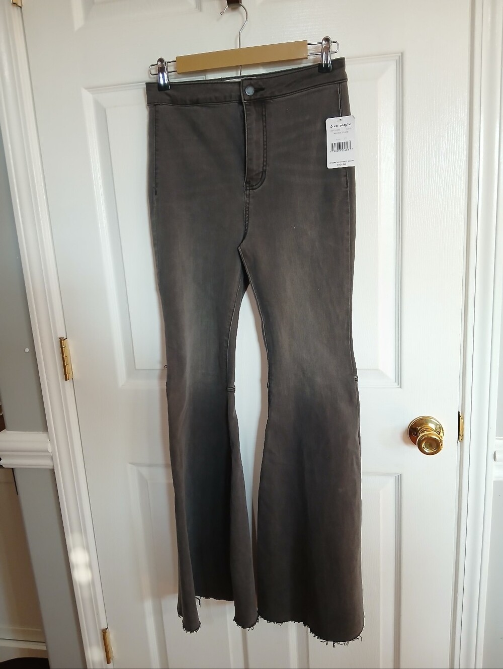 NWT Free People High-Waist Flared Pants in Washed Gray Boho Festival Grunge Rock